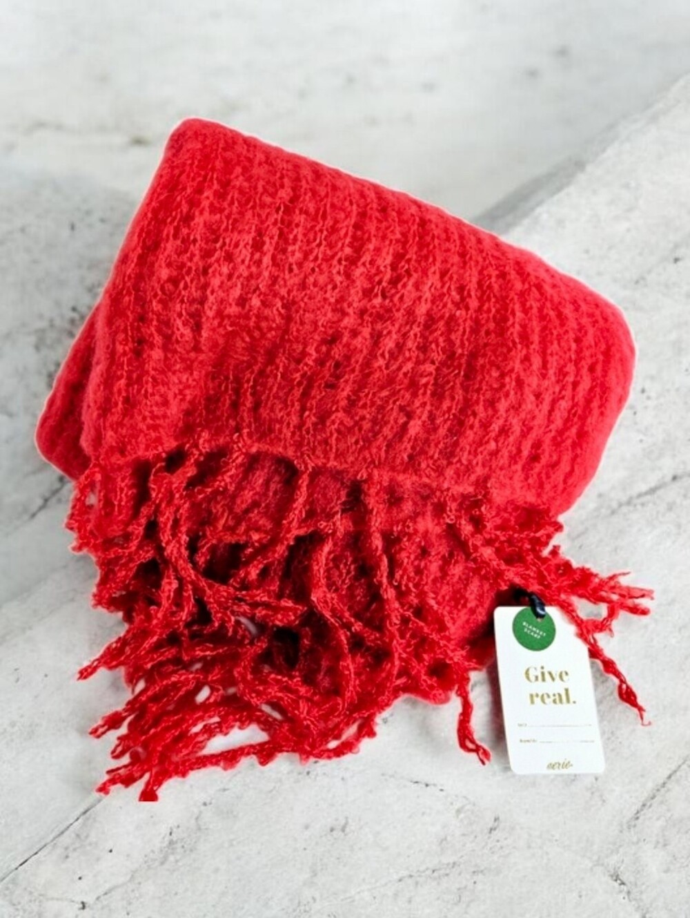NWT Aerie Blanket Scarf OS Boucle Fringe Oversized Wrap Shawl Cozy Winter Red